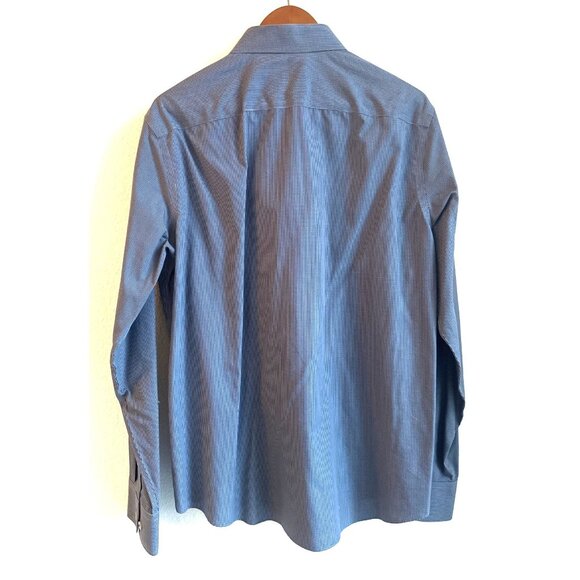 Untuckit Blue Micro Gingham Button Down Dress Shirt Slim Fit Wrinkle Free Cotton - Picture 2 of 6